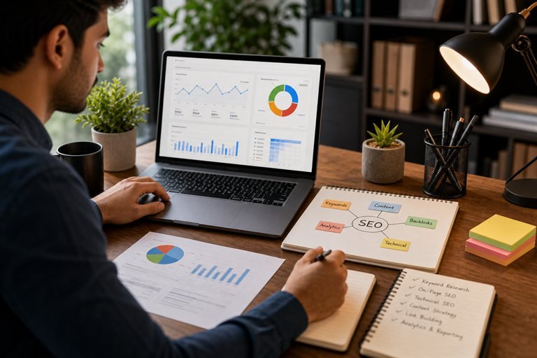 SEO analytics and keyword planning workspace